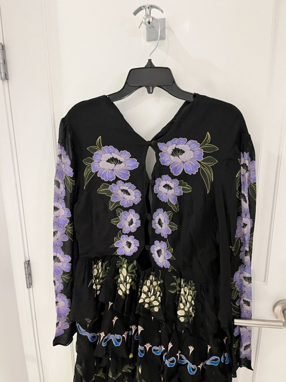 NWT Farm Rio Black Winter Garden Ruffle Maxi Dress LARGE Floral Embroidered NEW - Picture 7 of 12